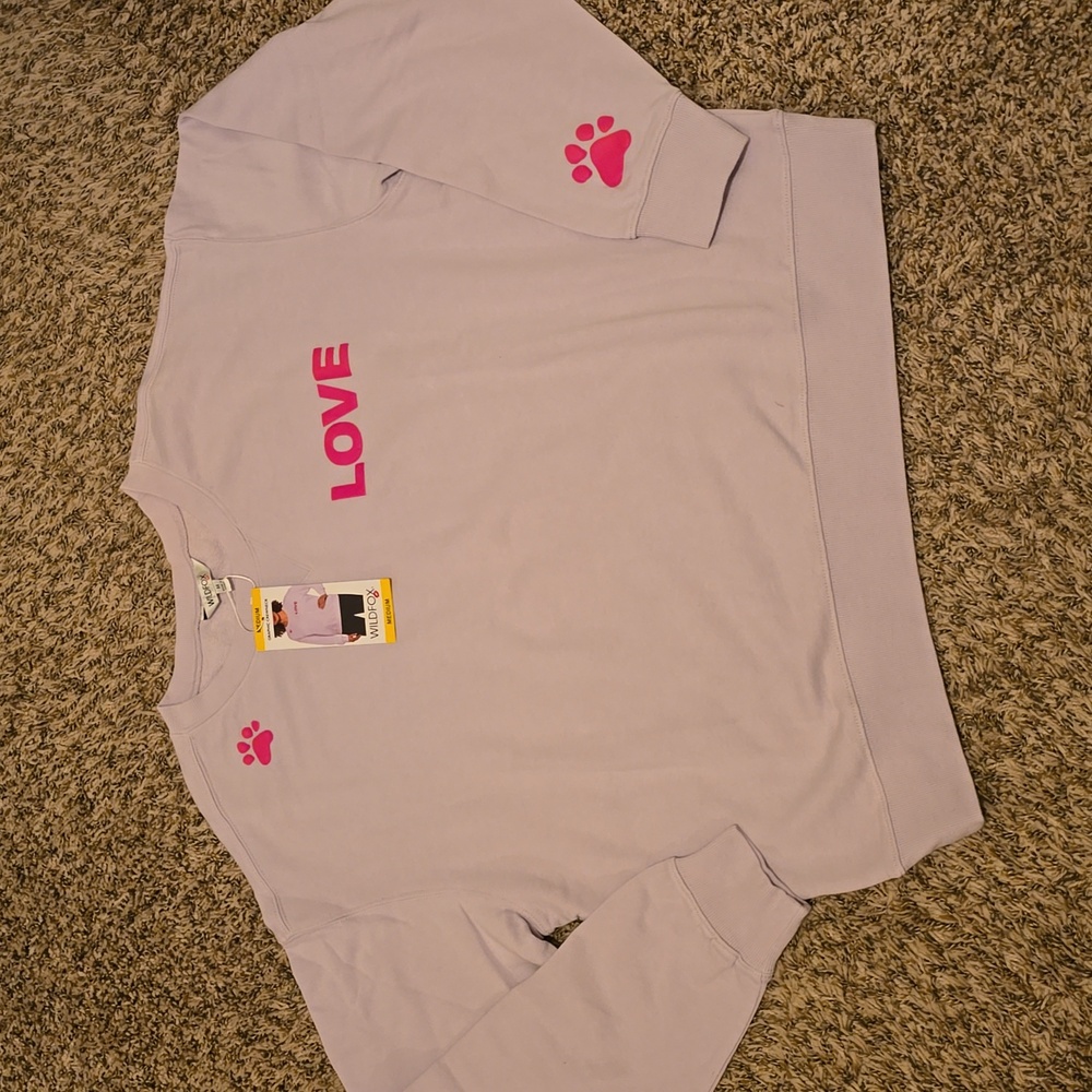 Wildfox Dogs Love Me Orchid Petal Purple Pink Crop Sweatshirt Women's Medium